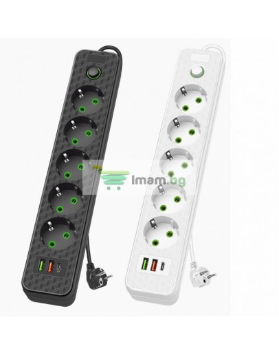 Разклонител 5 гнезда 2 USB и 1 type за захранване